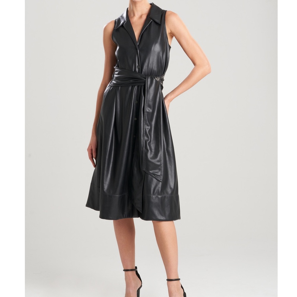 Natori faux leather sleeveless midi shirtdress, size M, worn once